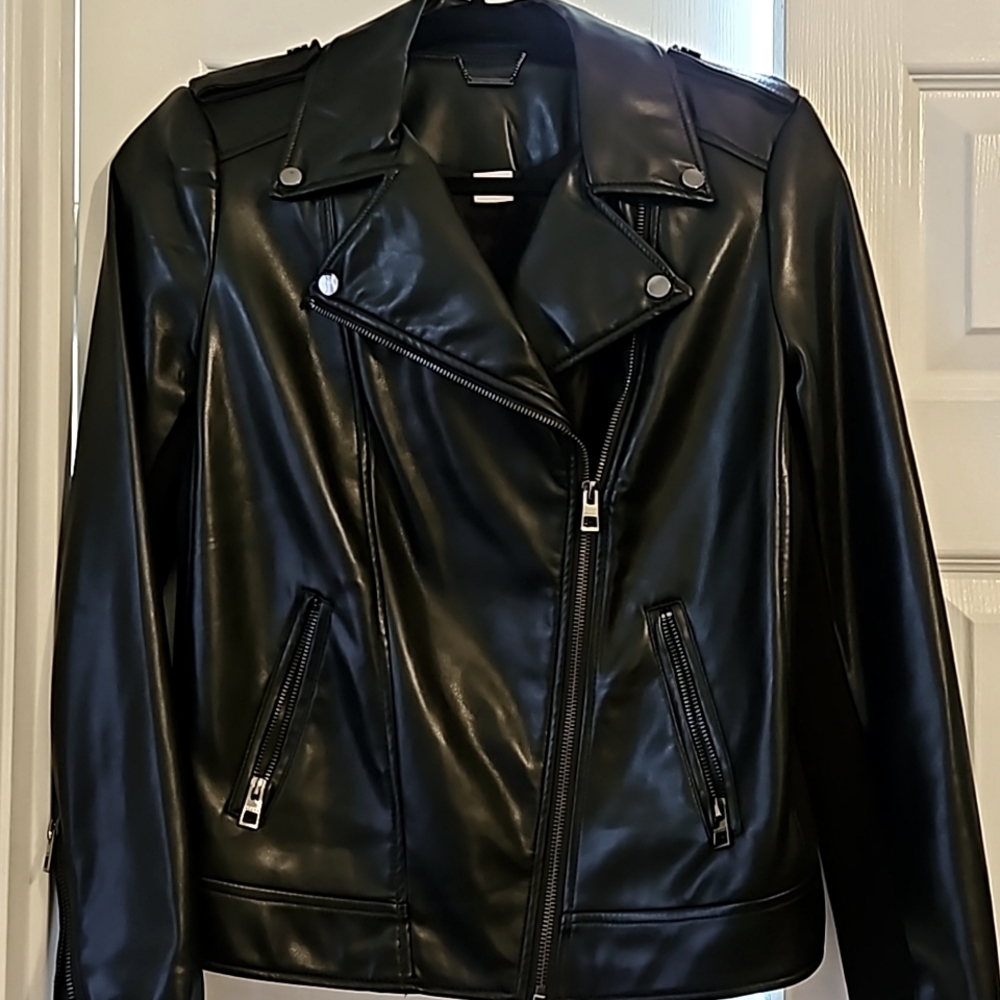 Chico's Moto Jacket.   Black faux leather with zipper details. SIZE SMAL